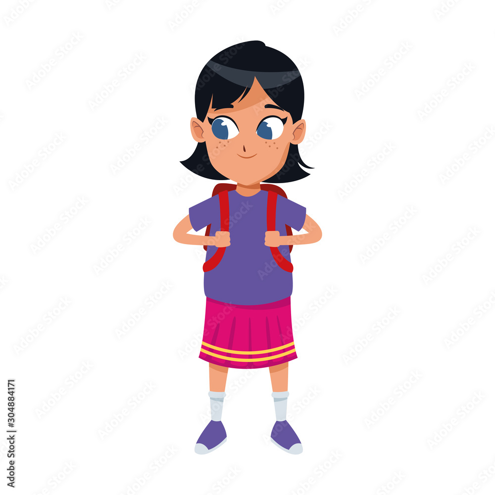 cute girl with school backpack icon, colorful design cute girl with school backpack icon, colorful design