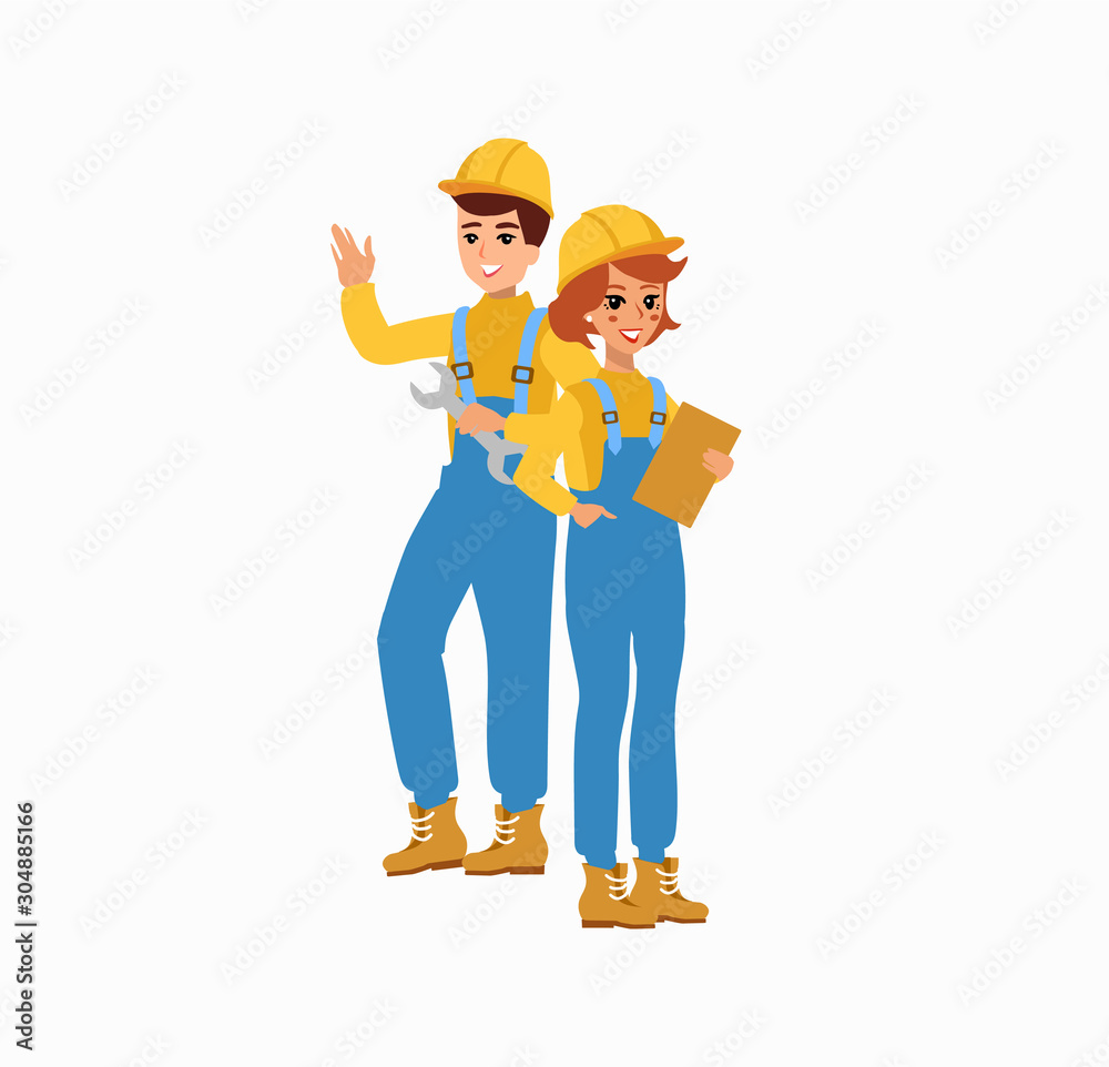 Construction female and male worker character vector design. Animate ...