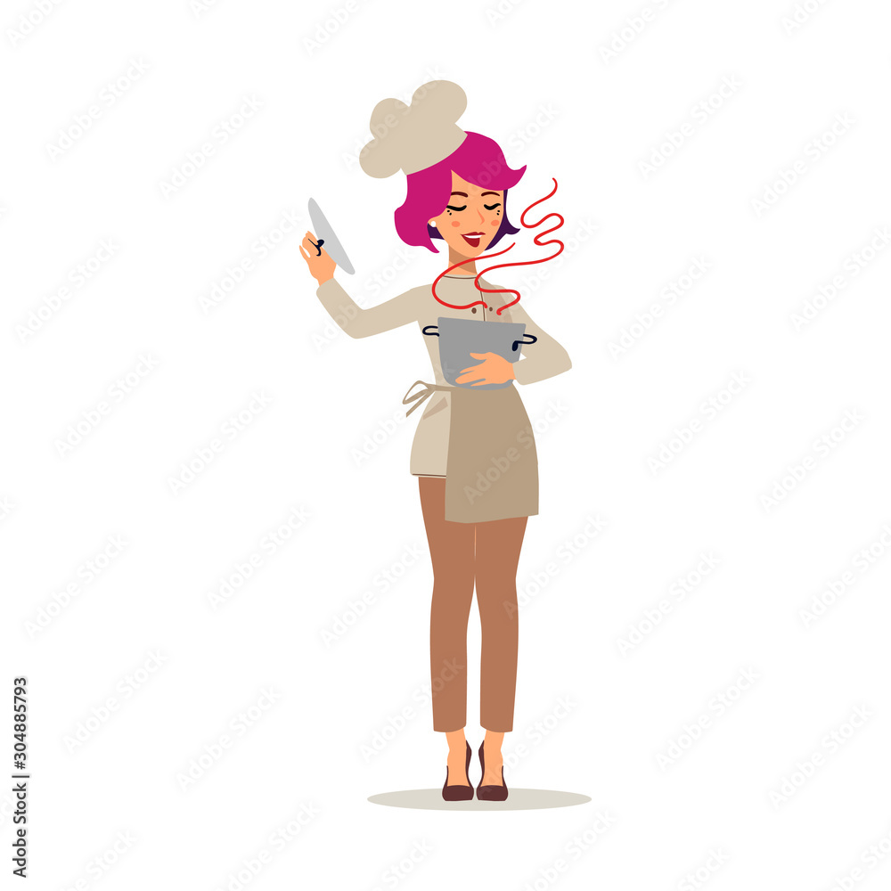 Cook female character vector design. Animate personage. Set of fun cartoon person. Isolated on white background.