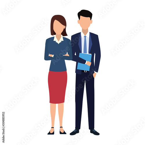 executive woman and man standing icon, flat design