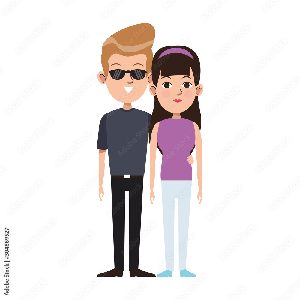 cool guy and woman standing icon, flat design cool guy and woman standing icon, flat design