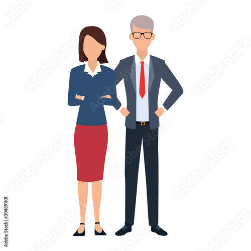 executive woman and man standing icon, flat design