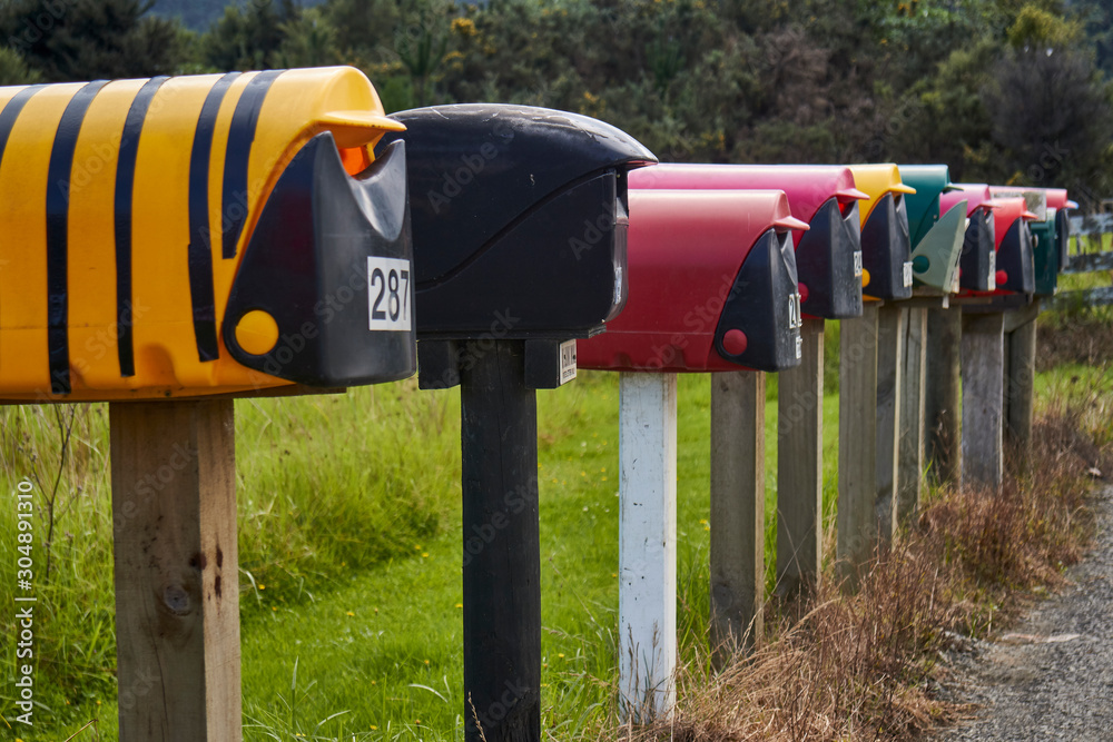 Puhoi Valley letterboxes, Auckland, New Zealand StockFoto Adobe Stock
