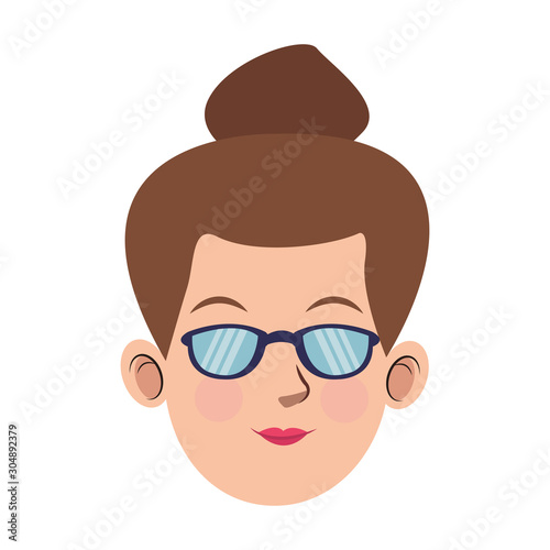 woman face with glasses icon, colorful design