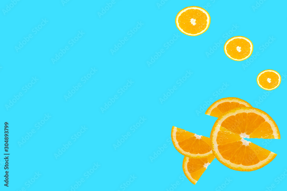 Fresh orange pattern; orange on blue background