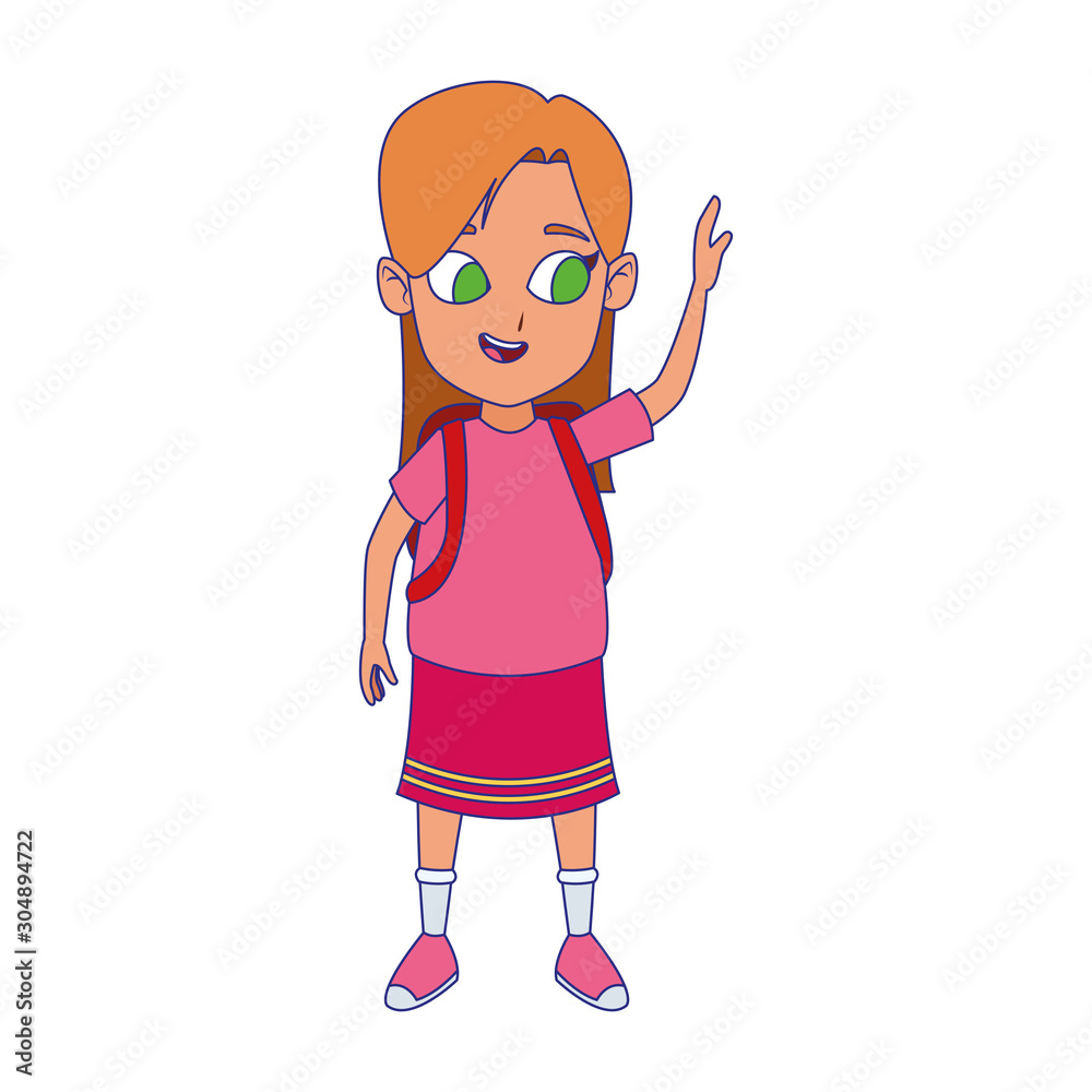 cute girl standing with school backpack icon cute girl standing with school backpack icon