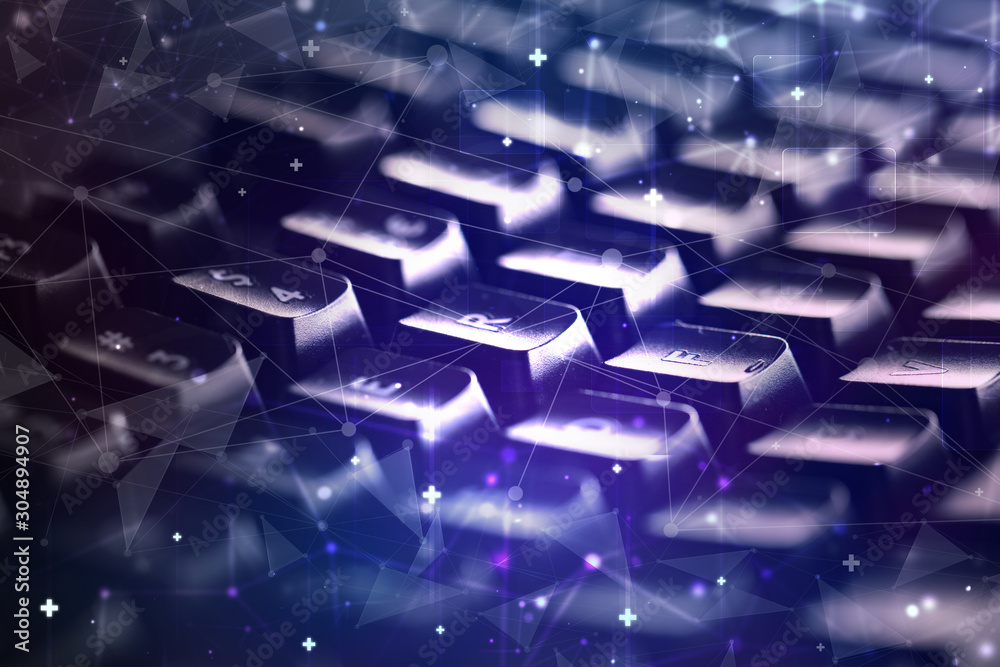 Obraz premium Close-up dark keyboard with networking concept