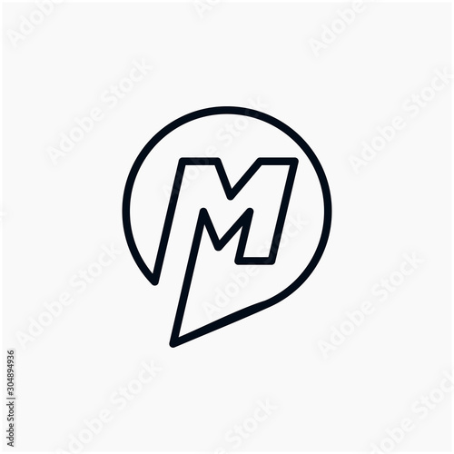 letter M chat with bubble line logo. talk logo vector modern illustration graphic abstract template. minimalist Chat concept Logo Template. Communication icon vector, social media icon - VECTOR