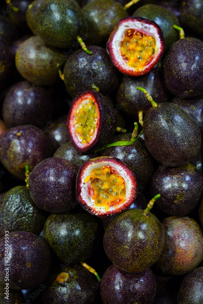Juicy passion fruit cut in half Juicy passion fruit cut in half