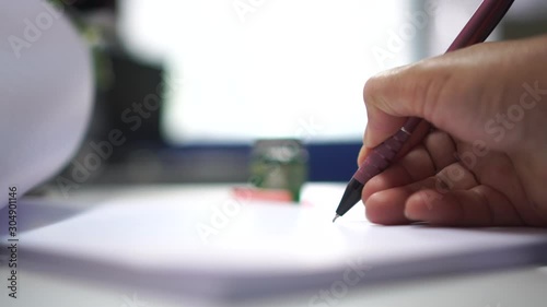 Businessman executive signing on official document paperwork files contract on office table for approval management of responsible, signature meeting for startup concept. 4k
