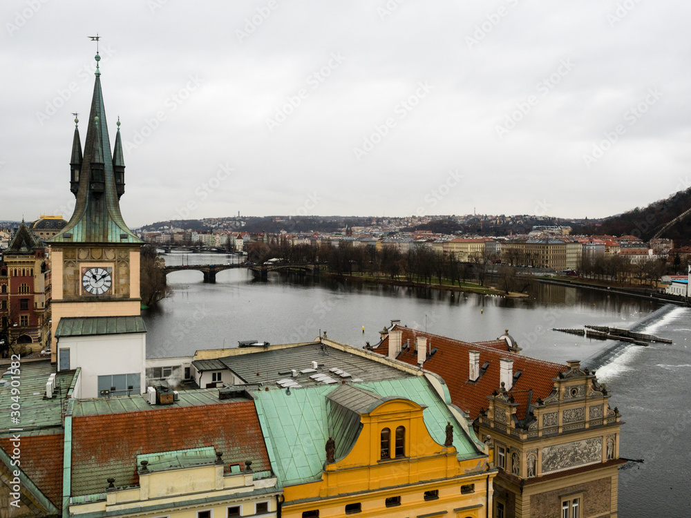 Obraz premium Old Town Water Tower with views over Vltava river - Prague, Czech Republic
