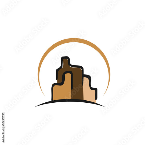 flat silhouette of rocky mountain grand canyon logo design vector illustration