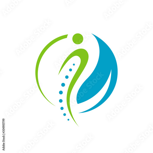 simple chiropractic logo. shilhouette of actve people and spine. spinal care vector template illustration