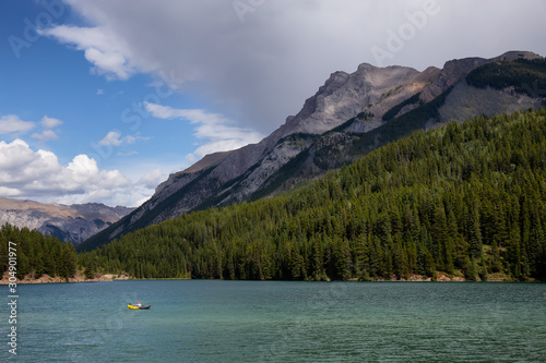 Beautiful View of Two Jack Lake during a sunny summer day. Taken in Banff National Park, Alberta, Canada.