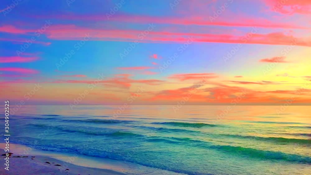 Rainbow Colorful Sunset Ocean Beach Waves