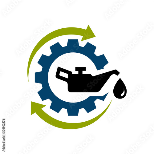 oil change icon logo vector. silhouette of oil canister bottle gear and circle arrow .symbol for automotive machine engine.