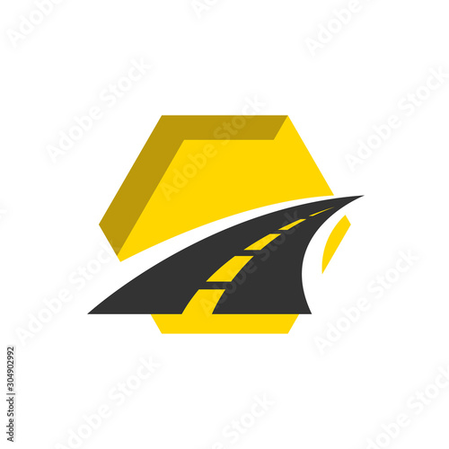 road construction logo road maintenance creative sign concept. Paving design template vector icon idea with highway. Transportation and traffic theme.