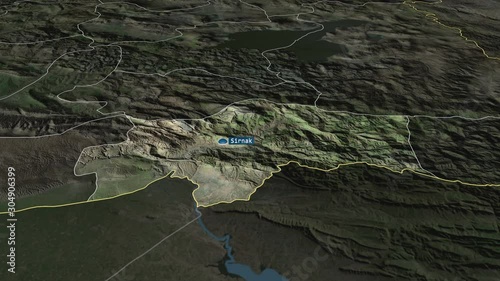 Sirnak - province of Turkey with its capital zoomed on the satellite map of the globe. Animation 3D photo