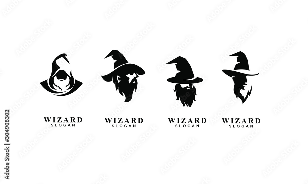 set of wizard badge logo icon design vector illustration - obrazy, fototapety, plakaty 