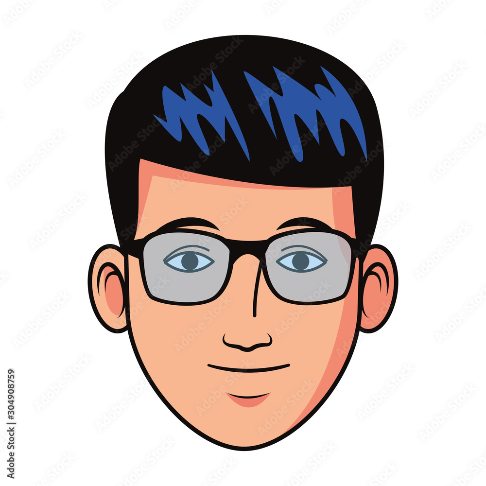 young man face with glasses, flat design