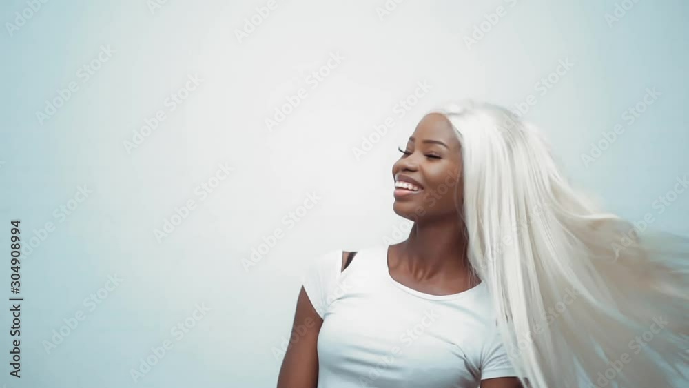 African sexy woman with white hair on white