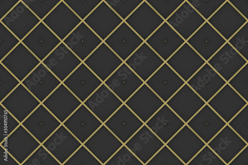 3d rendering. Seamless modern luxurious golden Square grid pattern wall background.