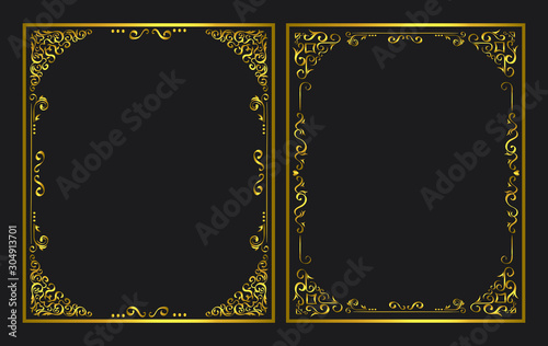 set of elegant golden ornamental frames vector illustration design