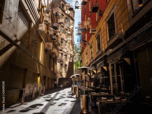 Forgotten Songs is an Art installation at Angel Place Laneway in Sydney, Australia aimed to address climate change, showing recordings of bird species dislocated by urban development. photo