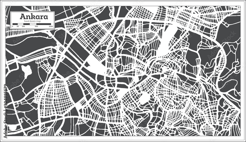 Ankara Turkey City Map in Retro Style. Outline Map.