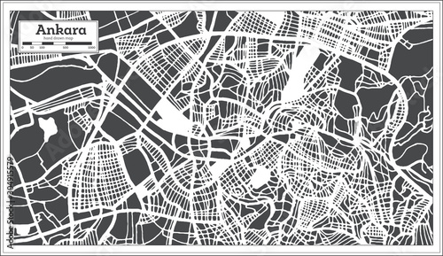 Canvas Print Ankara Turkey City Map in Retro Style. Outline Map.