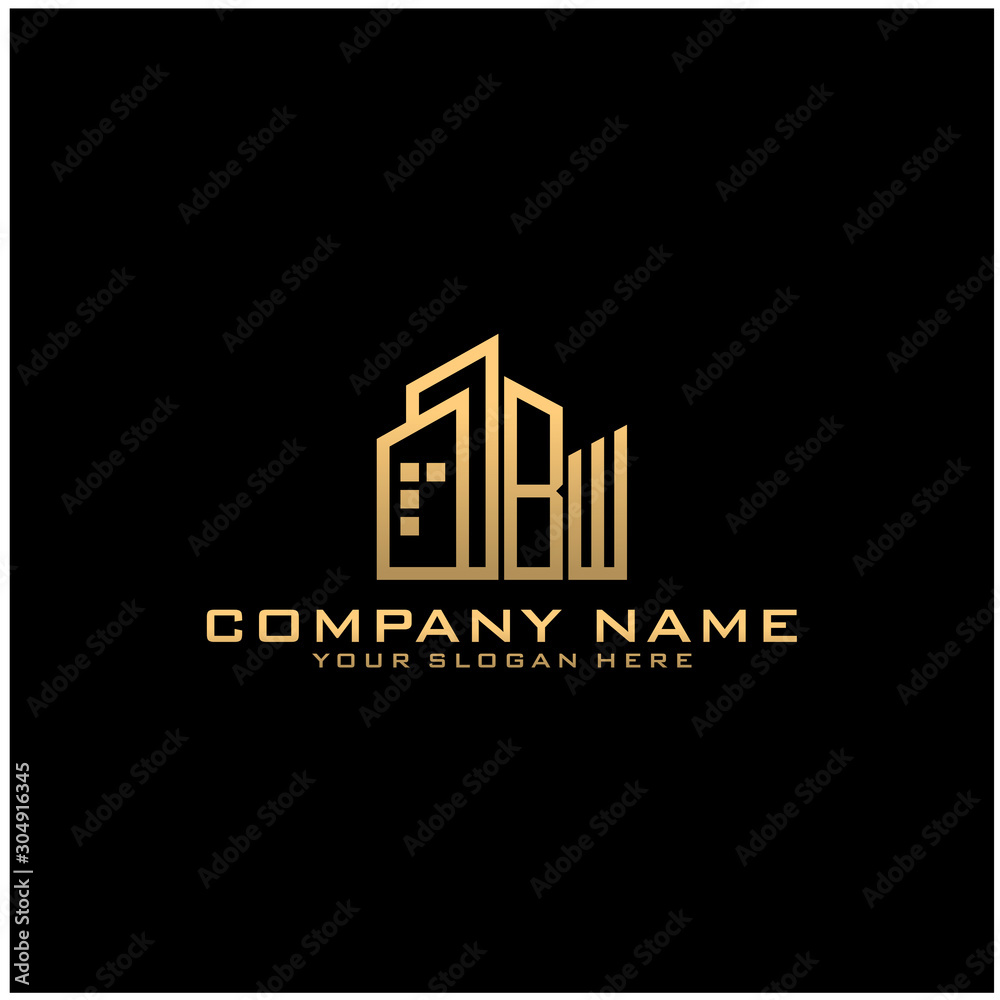 Letter BW With Building For Construction Company Logo