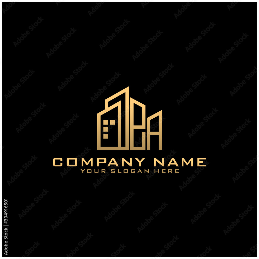 Letter EA With Building For Construction Company Logo