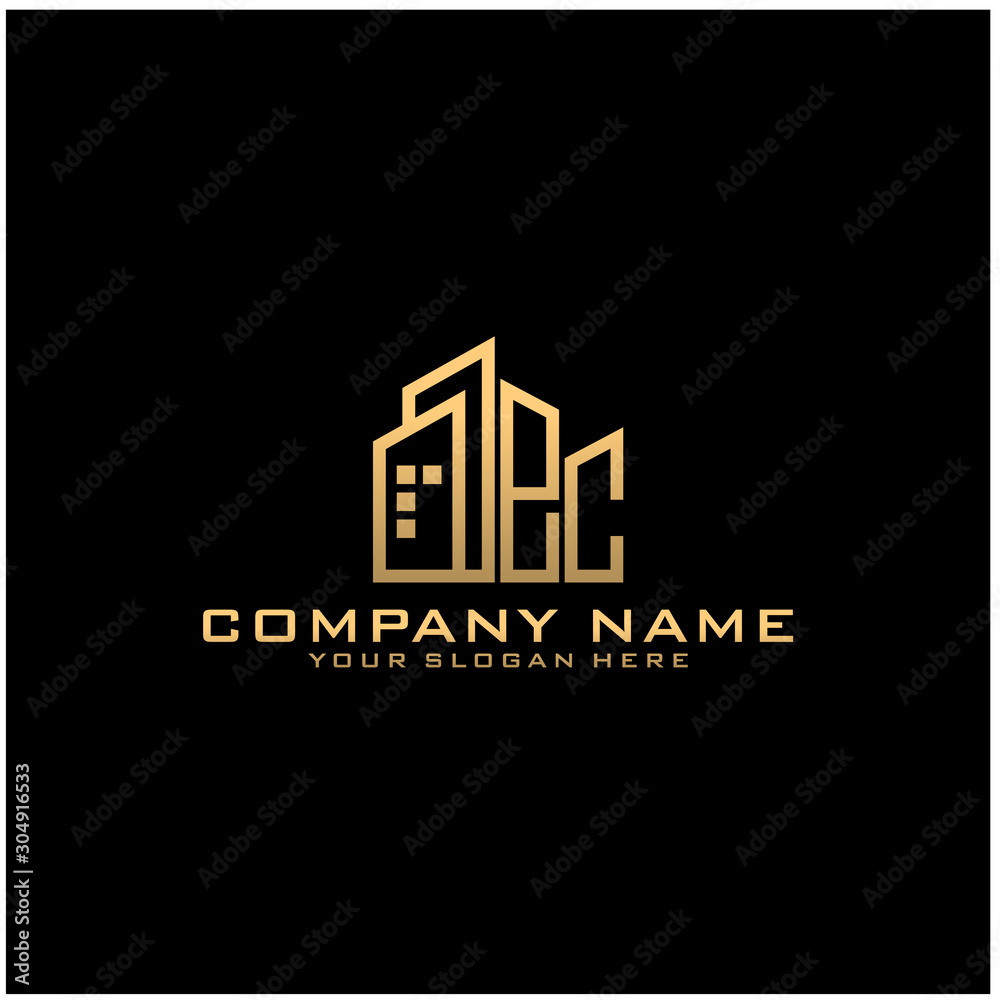 Letter EC With Building For Construction Company Logo