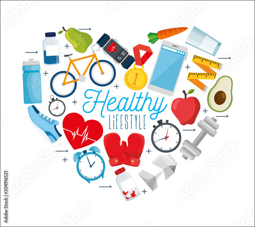 poster healthy lifestyle with set icons vector illustration design