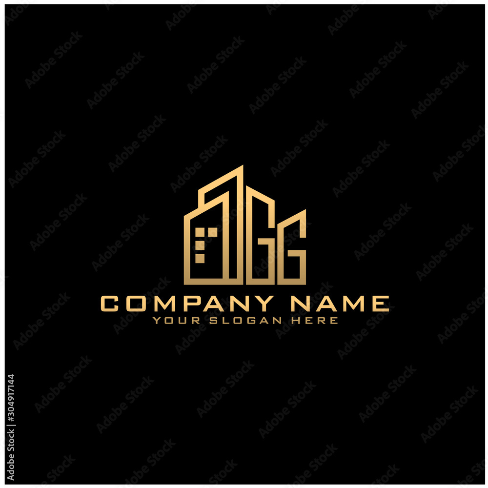 Letter GG With Building For Construction Company Logo