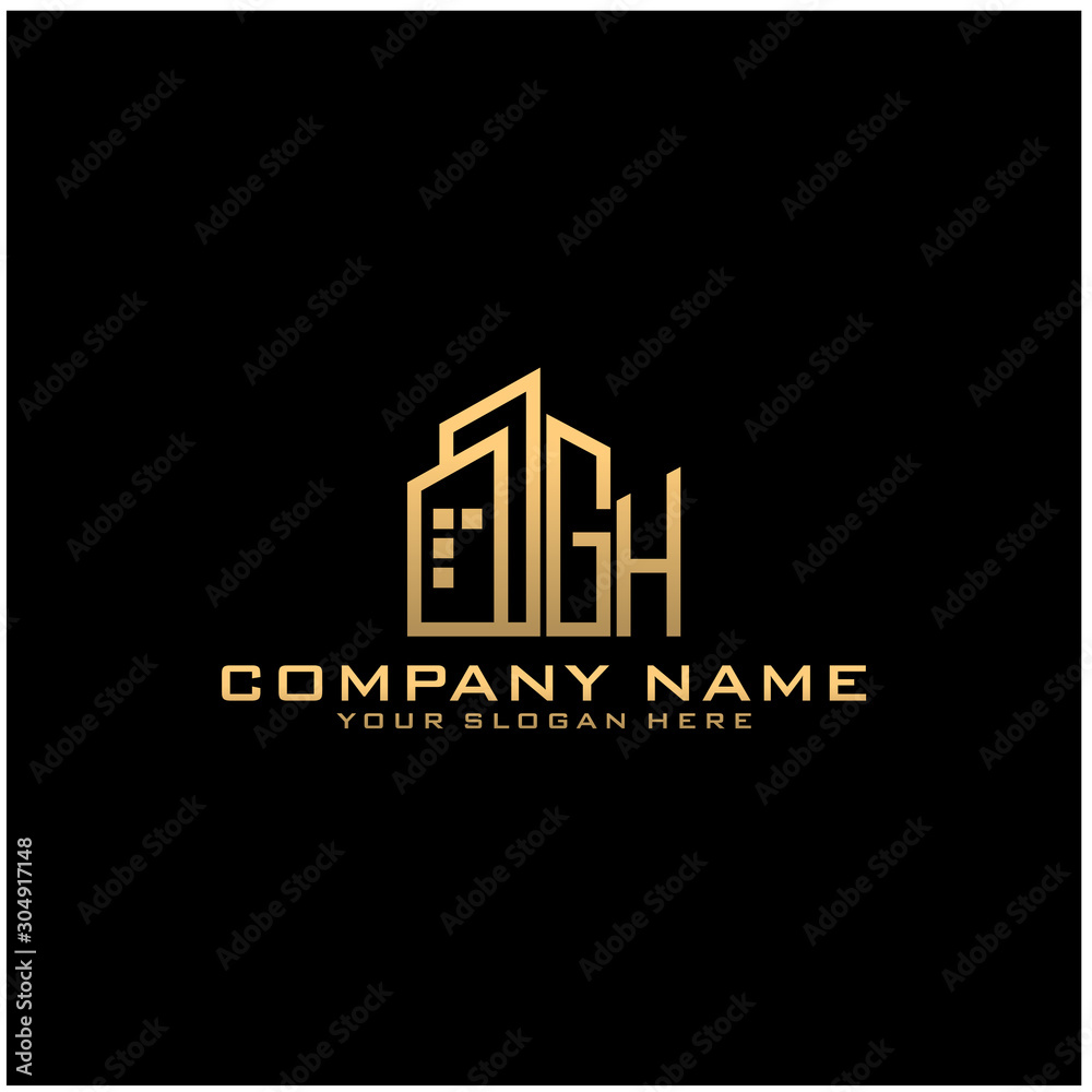 Letter GH With Building For Construction Company Logo