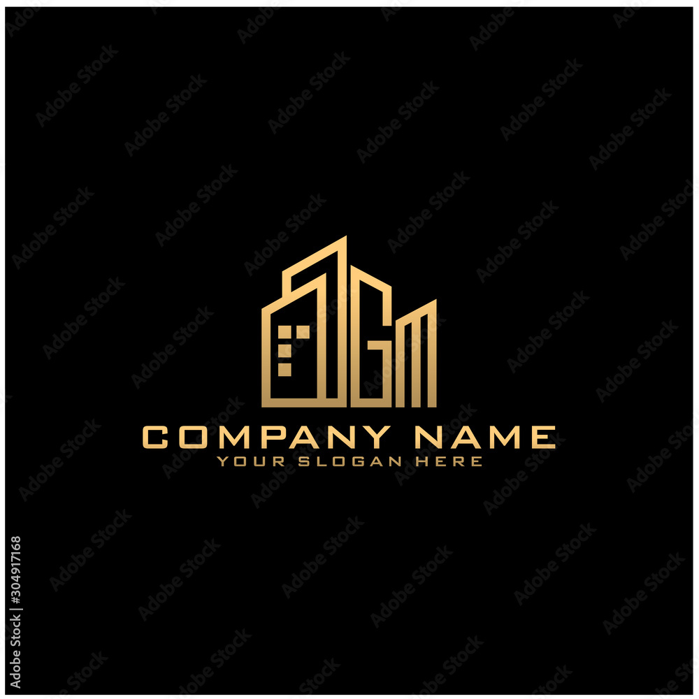 Letter GM With Building For Construction Company Logo