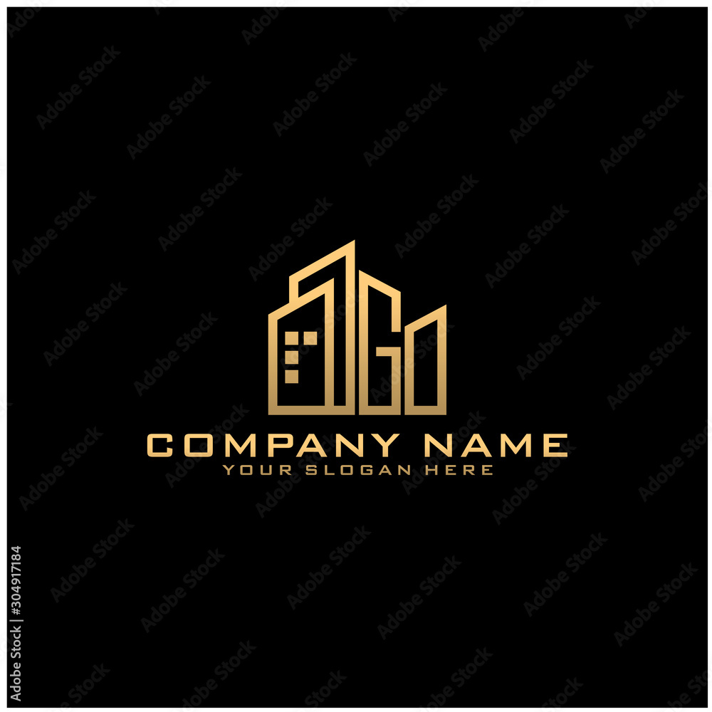 Letter GO With Building For Construction Company Logo