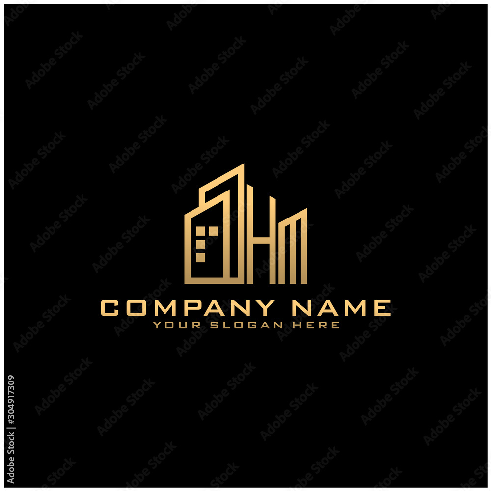 Letter HM With Building For Construction Company Logo
