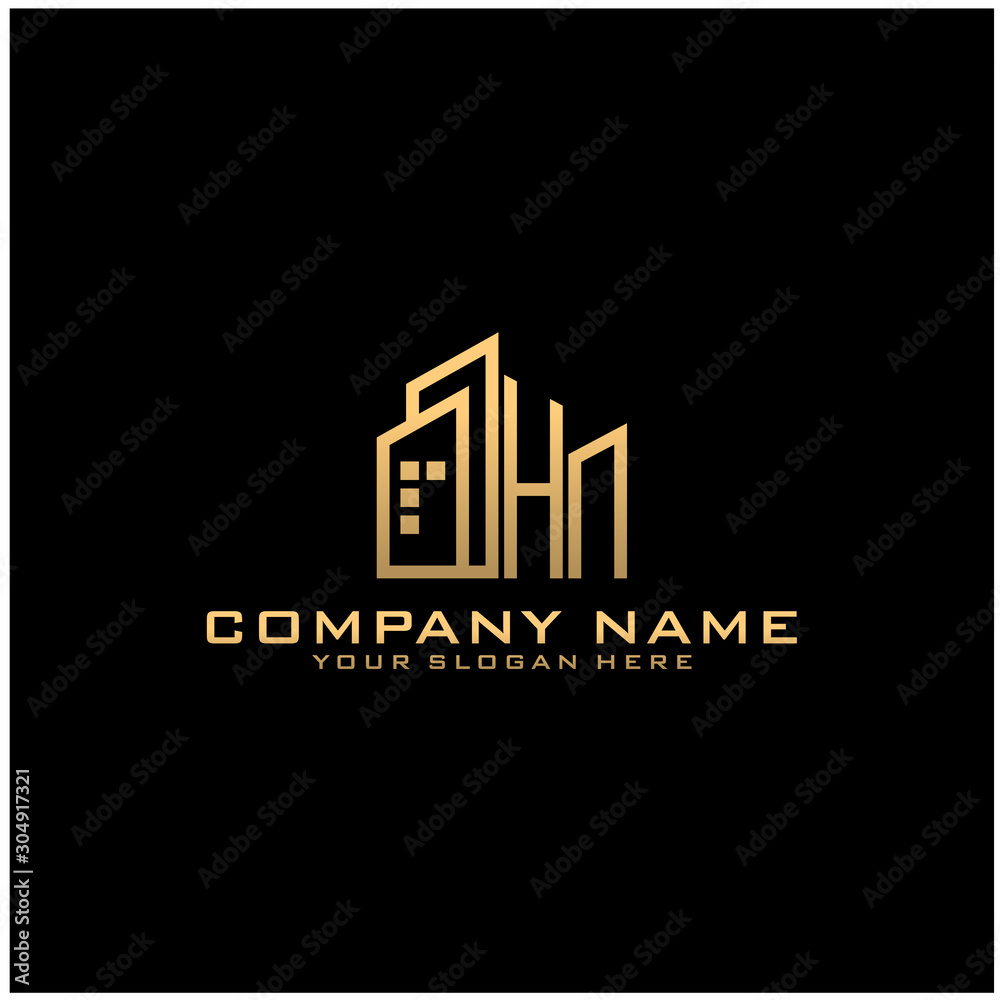 Letter HN With Building For Construction Company Logo Letter HN With Building For Construction Company Logo