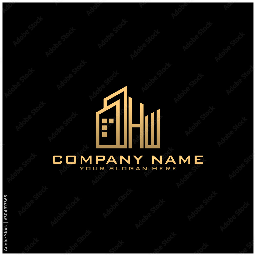 Letter HW With Building For Construction Company Logo