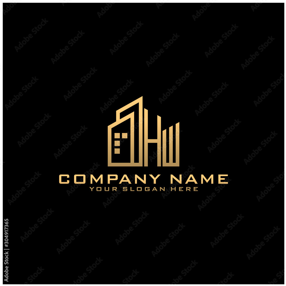 Letter HW With Building For Construction Company Logo Letter HW With Building For Construction Company Logo