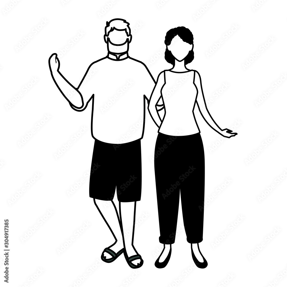 couple of people faceless on white background couple of people faceless on white background