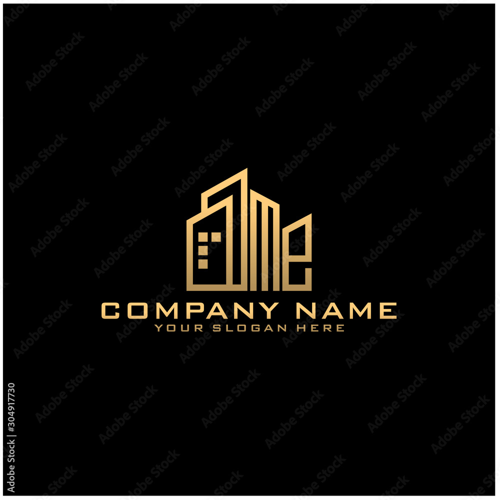 Letter ME With Building For Construction Company Logo