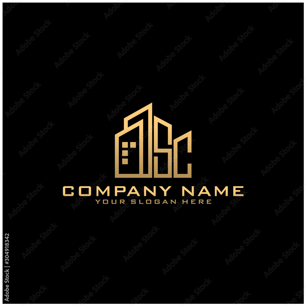 Letter SC With Building For Construction Company Logo