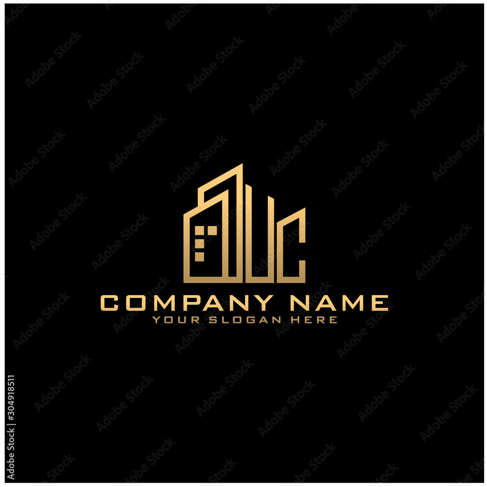 Letter UC With Building For Construction Company Logo