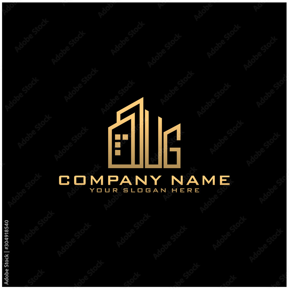 Letter UG With Building For Construction Company Logo