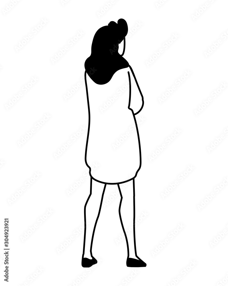 young woman of back position on white background young woman of back position on white background