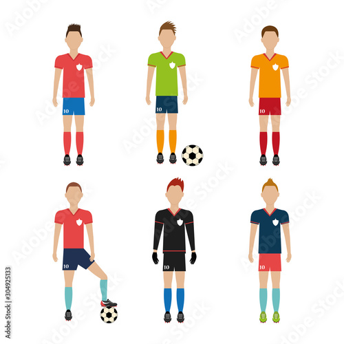 group of player soccer with ball vector illustration design