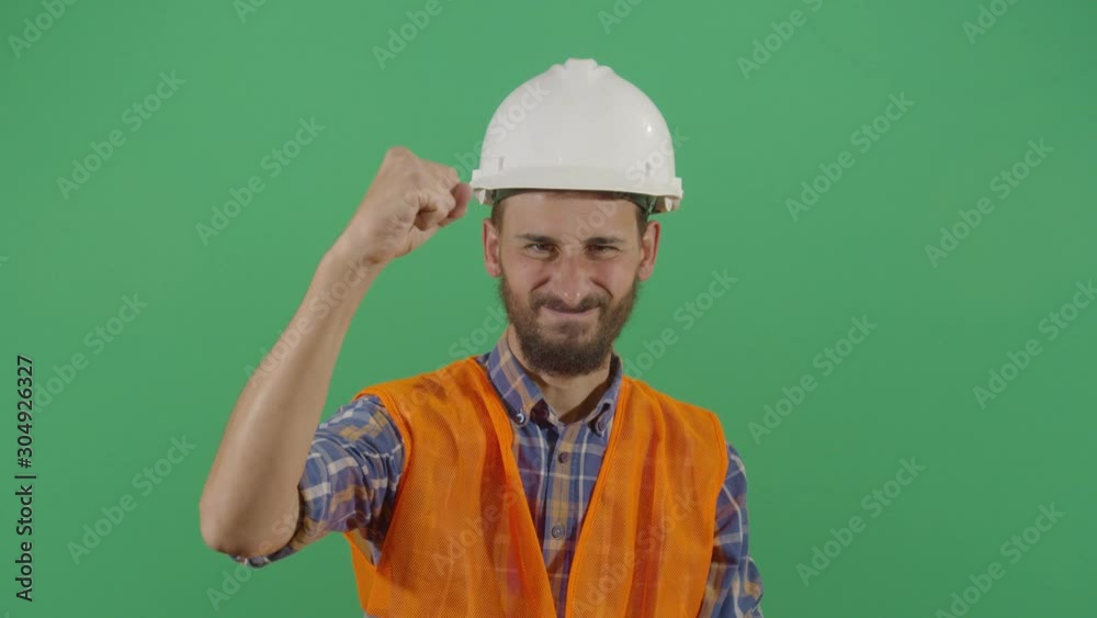Rebellious Adult Man Engineer Doing A Sign Rebellious Adult Man Engineer Doing A Sign